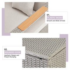 Erommy 6 Pcs Patio Furniture Set with Thick Cushion and Coffee Table, Light Gray-Erommy