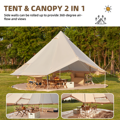 EROMMY Yurt Tent 4 Season Waterproof Glamping Tents w/Stove Jack, with Zipped Removable Floor for Family Camping Outdoor Party 13 FT, Holds up to 4-8 People-Erommy