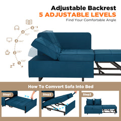 EROMMY 3 IN 1 Futon Sofa Bed Convertible Recliner Lounge for Living Room with Reclining Backrest, Linen, Peacock Blue-Erommy