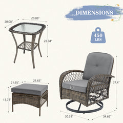 EROMMY 5-Piece Outdoor Swivel Rocker Set with Cushions & Glass Table, Grey-Erommy