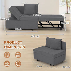 EROMMY 3-in-1 Sleeper Sofa Chair Bed , 5-position Adjustable Backrest Pull Out Sofa Bed With Faux Linen Sofa Fabric, Fold Out Chair Bed,Dark Gray-Erommy