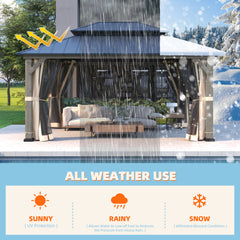 EROMMY 12' x 16' Outdoor Hardtop Gazebo with Cedar Frame and Powder Coated Metal Roof, Grey-Erommy