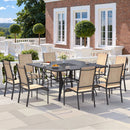 EROMMY 9 Piece Patio Dining Set, Outdoor Dining Table And Chairs Set For 8, 8 PVC-coated polyester Chairs, 1 Iron Square Table With Adjustable Umbrella Hole (1.57"-1.97"), Brown