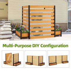 EROMMY No-Dig Privacy Fence with Planter Box - 3 Panels, 33" W x 39" H Durable Outdoor Patio Wood Screen for AC Unit, Trash Hide & Floral Garden Bed, Yellow