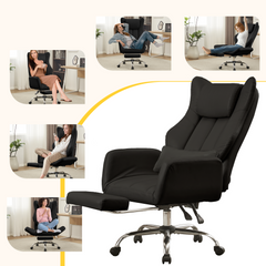 EROMMY Ergonomic Cross Legged Office Chair with Footrest,Big and Tall Leather Executive Chair with Reversible Armrest,Lumbar Pillow and Wheels,155° Reclining Computer Wide Desk Chair for Home,Office (Black)