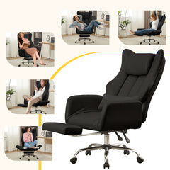 EROMMY Ergonomic Cross Legged Office Chair with Footrest,Big and Tall Leather Executive Chair with Reversible Armrest,Lumbar Pillow and Wheels,155° Reclining Computer Wide Desk Chair for Home,Office (Black)