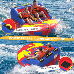 EROMMY 2-Person Towable Tubes for Boating with Towable Rope, Couch Reversible Boat Tube, Padded Bolster Guard Handles & Quick-Connect Tow Point