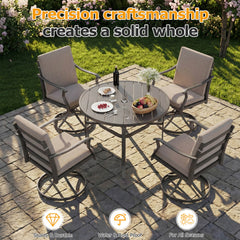 EROMMY 5-Piece Patio Dining Set, 4 Swivel Chairs w/ Cushions & Round Table w/ Umbrella Hole