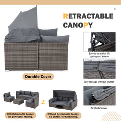 Outdoor conversation set with canopy and adjustable backrest, gray