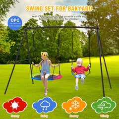 EROMMY Heavy-Duty A-Frame Metal Swing Set, 440lbs Capacity, Includes Saucer & Belt Swings, Outdoor Playground for Kids-Erommy
