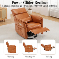 EROMMY Power Swivel Rocking Recliner Chair with Adjustable Headrest and Armrests, Brown