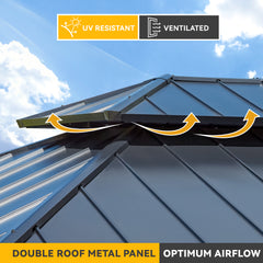 EROMMY 11' x 13' Outdoor Cedar Wood Hardtop Gazebo w/ Double Metal Roof, Curtains & Nettings-Erommy