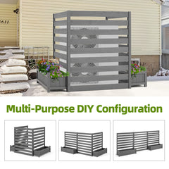 EROMMY No-Dig Privacy Fence with Planter Box - 3 Panels, 33" W x 39" H Durable Outdoor Patio Wood Screen for AC Unit, Trash Hide & Floral Garden Bed, Grey