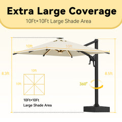 EROMMY 10 X 10 Outdoor Weather-resistant Umbrella with LED - Beige-Erommy