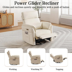 EROMMY Power Swivel Rocking Recliner Chair with Adjustable Headrest and Armrests, Beige