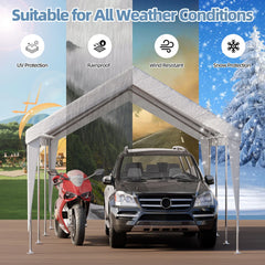 EROMMY Carports 12x20 heavy duty, Rainproof & UV Protected Garage Top Tarp Shelter Cover, Outdoor Portable Garage for Car, Boat Tent, White