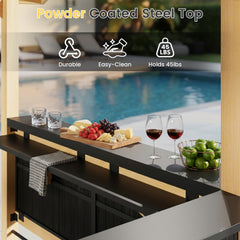 EROMMY 9' x 6' Bar Gazebo with TV Mount, Wood Outdoor Entertaining Bar Set with Galvanized Steel Roof, Grill Gazebo For Patio