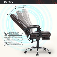 Erommy Heat and Massage Reclining Ergonomic Office Chair with Footrest Brown-Erommy