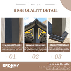 EROMMY 12' x 14' Hardtop Gazebo Outdoor Double Roof with Curtains and Netting, Anti-Rust Coating Frame-Erommy