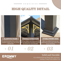 EROMMY 12' x 14' Hardtop Gazebo Outdoor Double Roof with Curtains and Netting, Anti-Rust Coating Frame-Erommy