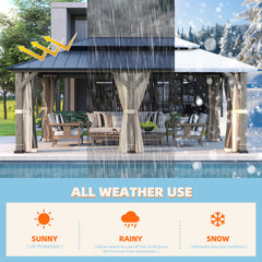 EROMMY 12' x 20' Outdoor Hardtop Gazebo with Cedar Frame and Powder Coated Metal Roof, Vintage Grey-Erommy