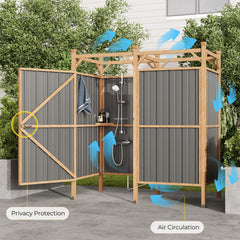 EROMMY Outdoor Shower Enclosure with Lockable Door, Weatherproof Outdoor Shower Stall with Metal Panels, Hooks & Shelves - Perfect for Pool Wash Station, Backyard & Beach Rinse Area Large Version