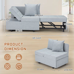 EROMMY 3-in-1 Sleeper Sofa Chair Bed , 5-position Adjustable Backrest Sofa Bed With Faux Linen Sofa Fabric, Fold Out Chair Bed, Light Gray-Erommy
