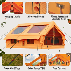 EROMMY 8-10 Person Inflatable Tent with Chimney Opening, Orange - 9.8x13x7.2ft-Erommy