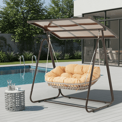 EROMMY 2-Seat Patio Swing Chair with Adjustable Canopy, Beige