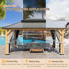 EROMMY Hardtop Gazebo 12'x16', Wood Gazebo with Black Double Polycarbonate Hardtop Roof, Outdoor Gazebo for Garden, Backyard Shade Permanent Canopy-Erommy