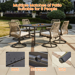 EROMMY Patio Dining Table, 66" x 38" Rectangular Outdoor Dining Table with Adjustable Umbrella Hole and Metal Frame for Deck, Garden, Backyard, Poolside, Grey-Erommy