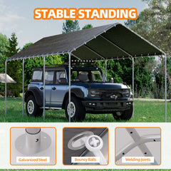 EROMMY 10x20 Heavy Duty Carport with Waterproof & UV Protected Garage Top Tarp Shelter Cover, Grey-Erommy