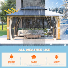 EROMMY 12' x 16' Outdoor Hardtop Gazebo with Cedar Wood Frame and Powder Coated Metal Roof-Erommy