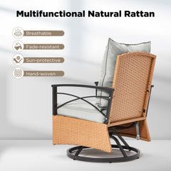 EROMMY 3-Piece Patio Swivel Rocker Set with Rattan Coffee Table, Gray-Erommy