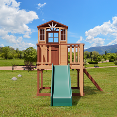 Erommy Outdoor Wooden Playhouse for Kids - Fir Tree House with Slide, Climbing Ladder & Play Kitchen | Ages 4-8, Wood-Erommy
