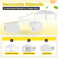 EROMMY Heavy Duty Party Tent with Removable Sidewalls & Storage Bags, White-Erommy