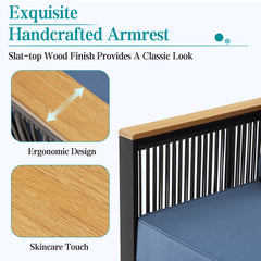 EROMMY 5 Pieces Outdoor Metal Furniture Set with Coffee Table & Side Table, Blue-Erommy