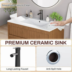 EROMMY 36 Inch Bathroom Vanity with Sink, Floating Bathroom Vanity with 2 Large Storage Drawers, Wood Grain Wall Mounted Bathroom Cabinet, Walnut