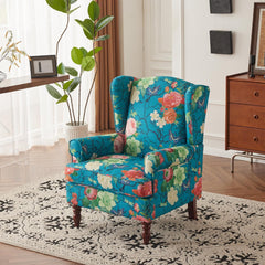 EROMMY Fabric Accent Chair, Modern Upholstered Armchair, Leisure Single Sofa Chair for Living Room Bedroom Reading, Teal Floral-Erommy