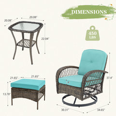 EROMMY 5-Piece Outdoor Swivel Rocker Set with Cushions & Glass Table, Blue-Erommy