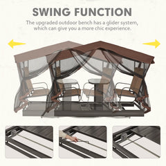 EROMMY 4-Seat Outdoor Glider Benches with Canopy, Retro Metal Glider Chair, Porch Swing with Aluminum Frame, Tempered Glass Tabletop-Erommy