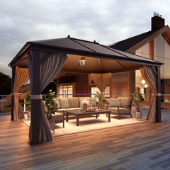 EROMMY 10' x 13' Hardtop Gazebo Hardtop Gazebo, Outdoor Galvanized Steel Canopy, Aluminum Furniture with Netting for Garden, Patio-Erommy