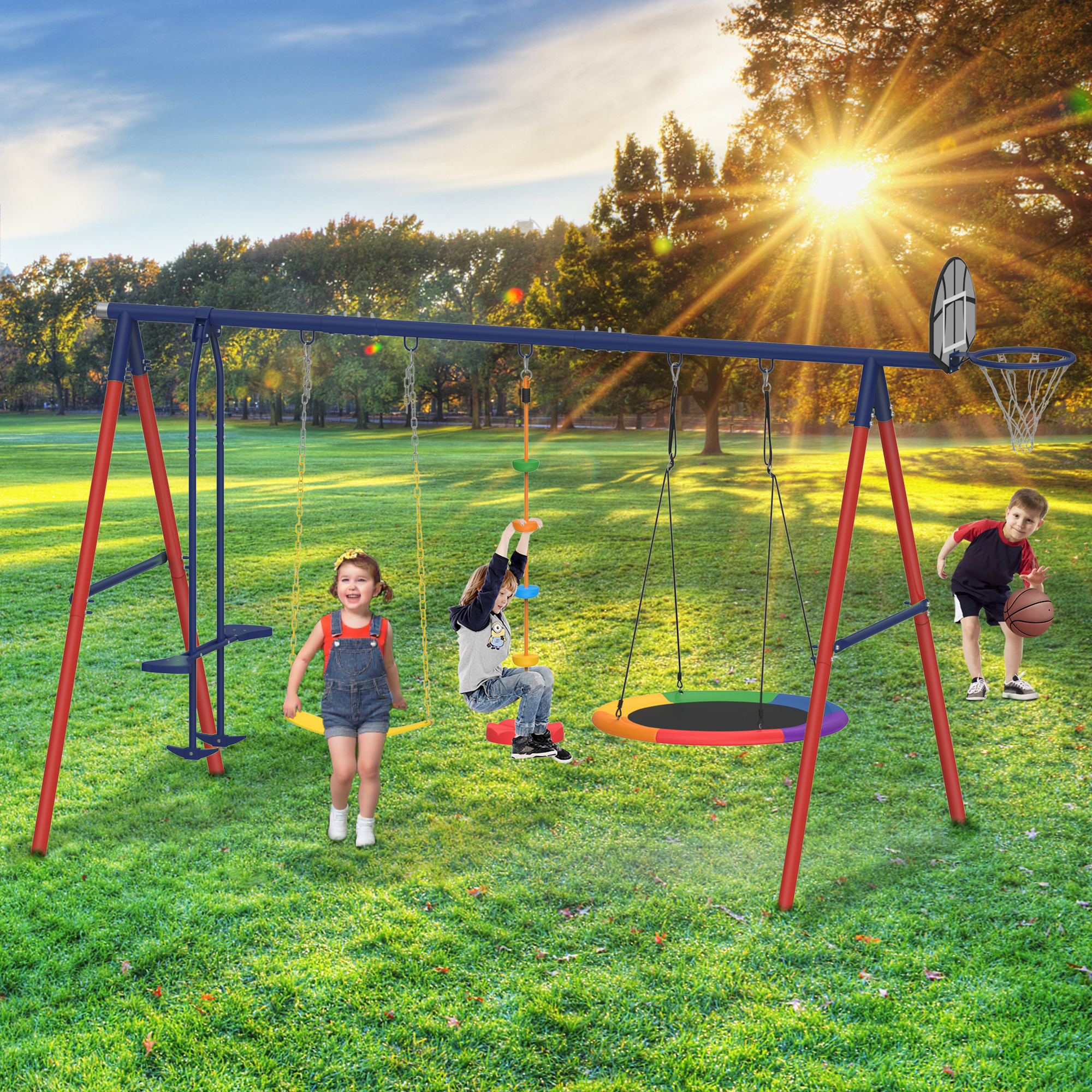 AKM エイケイエム SWING EASY SET-UP‼️ EROMMY Outdoor Heavy-Duty Metal 5 in 1 Playset for Kids, 440