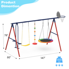 EROMMY Outdoor Heavy-Duty Metal 5 in 1 Playset for Kids, 440 lbs-Erommy