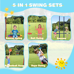 EROMMY Outdoor Heavy-Duty Metal 5 in 1 Playset for Kids, 440 lbs-Erommy