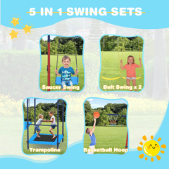 EROMMY Outdoor Heavy-Duty Metal 5 in 1 Playset for Kids, 440 lbs-Erommy