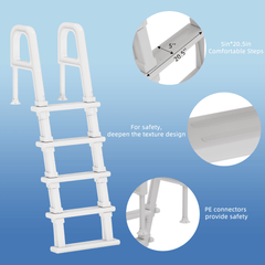 EROMMY Pool Ladder, 5-Step Pool Stairs with Double Handrails and Non-Slip Steps for 47“-54” Above Ground and In-Ground Pools, White