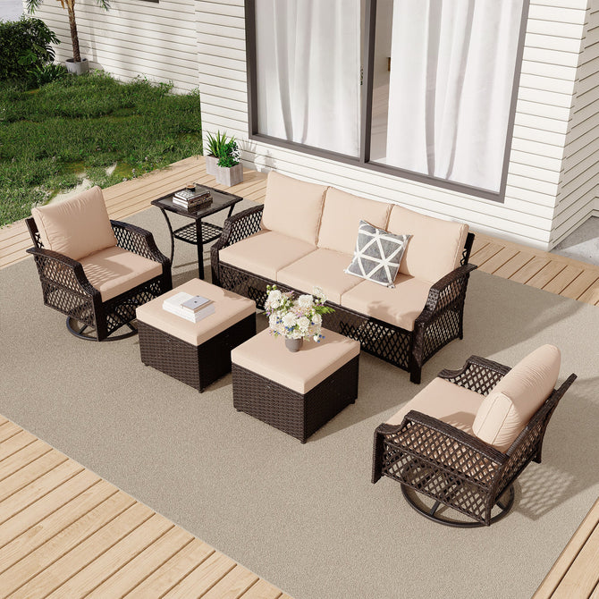 EROMMY 6 Piece Patio Furniture Set, Rattan Outdoor Sectional for Deck Backyard Porch (Khaki)-Erommy