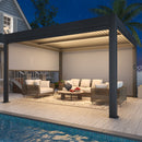 EROMMY 10' x 13' Outdoor Pergola with LED Lights, Aluminum Gazebo with Motorized Louvers & Side Screens for Patio, Backyard & Poolside, Black