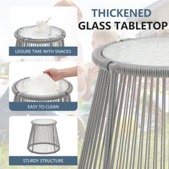 EROMMY 3-Piece Patio Bistro Set with Glass Top Table & 2 Ergonomic Armchairs, Gray-Erommy